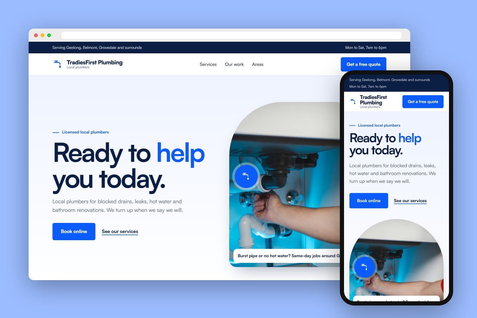 Screenshot of the TradiesFirst Plumbing demo website
